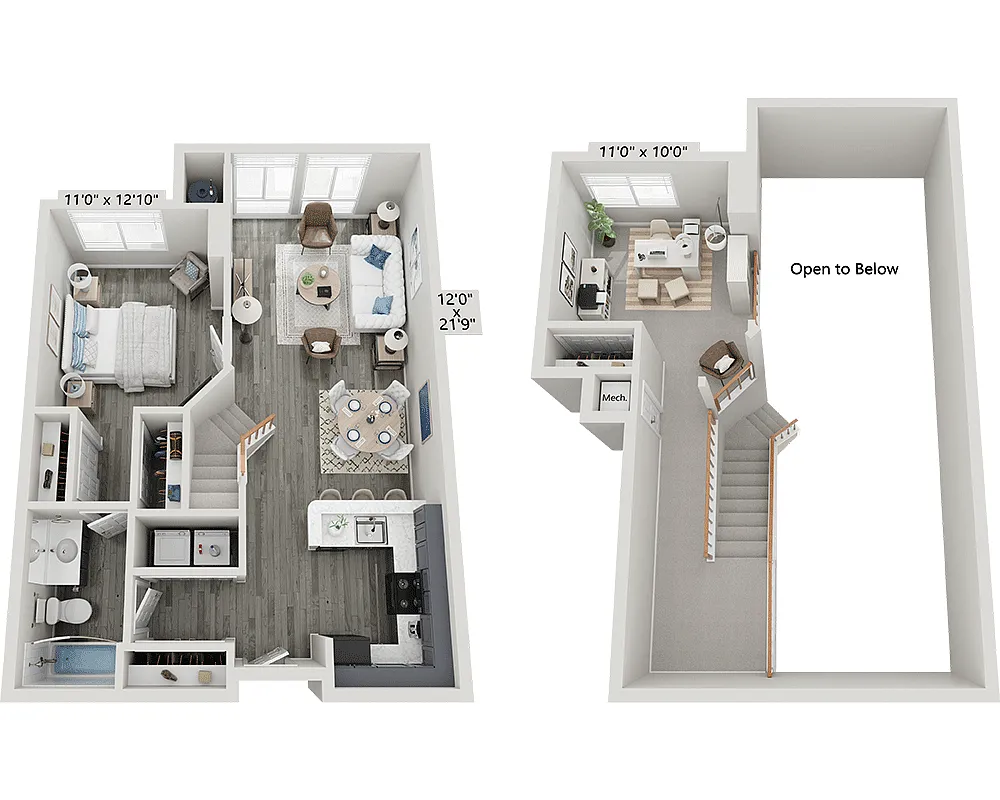 Floor plan One Bedroom Loft A1GL