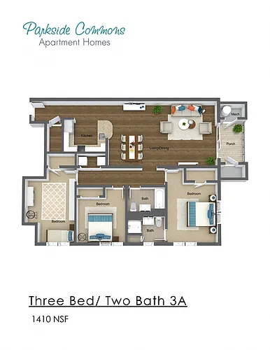 Floor plan Three Bedroom Two Bath