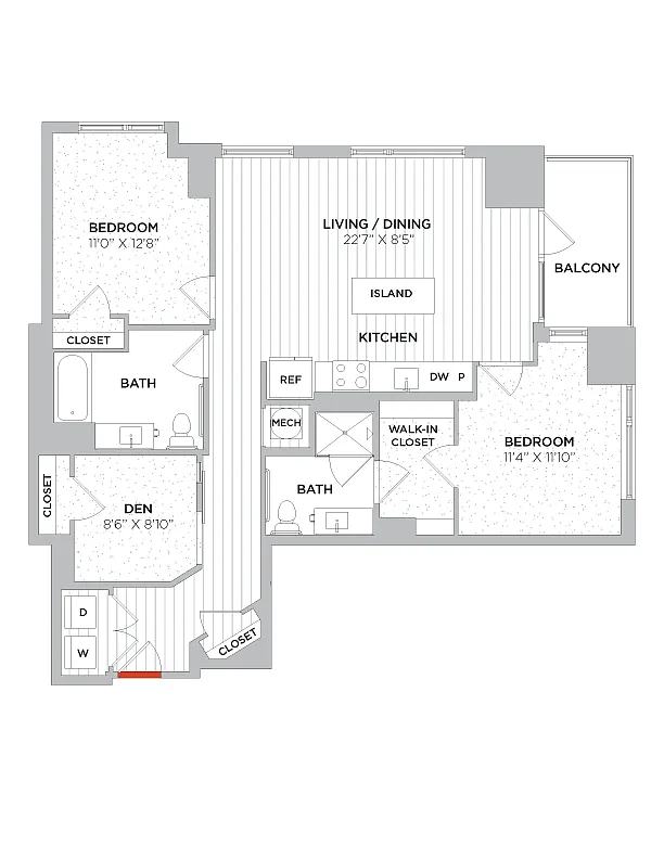 Floor plan 2 Bed/2 Bath Den-C09a West