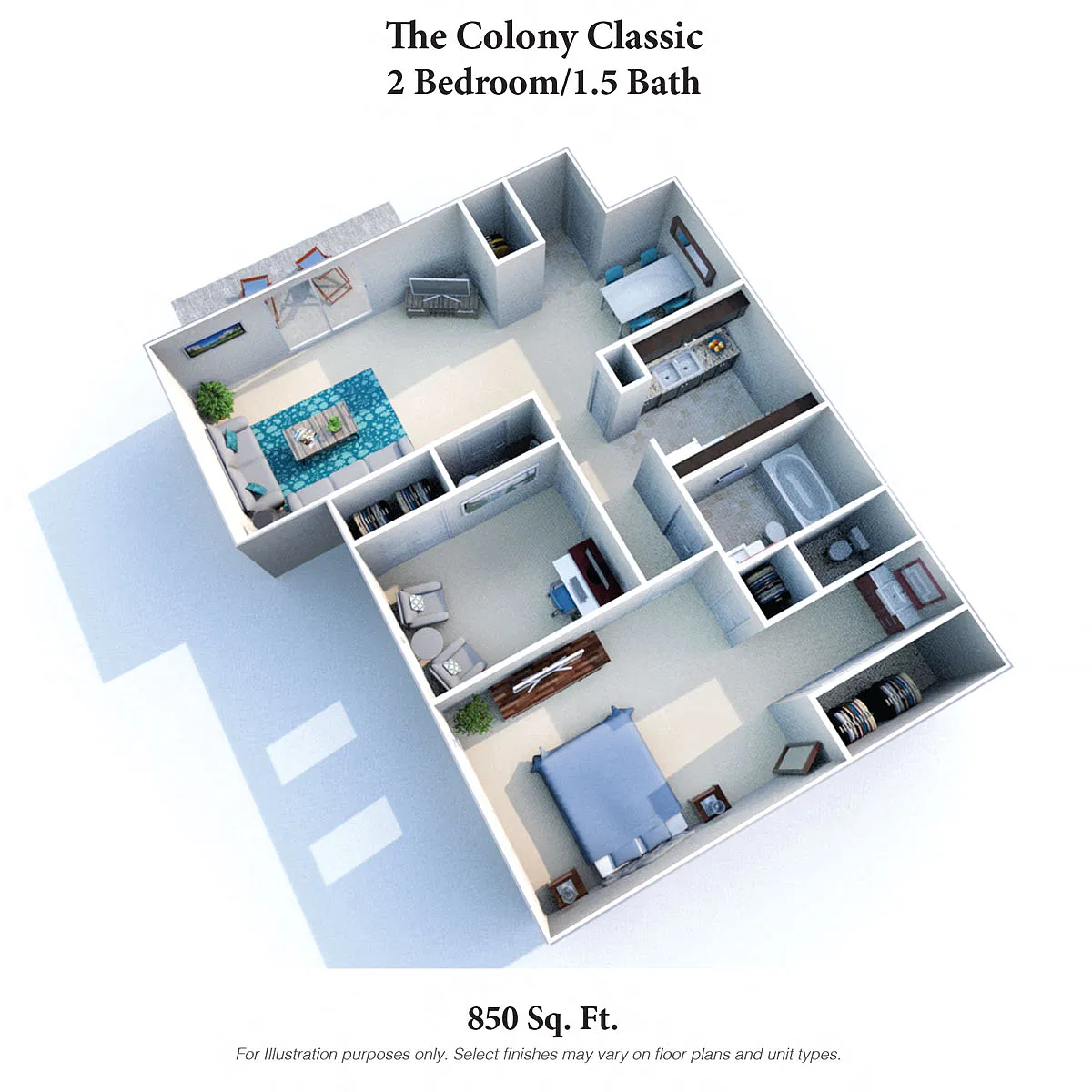 Floor plan The Colony Classic: 2 Bed, 1.5 Bath