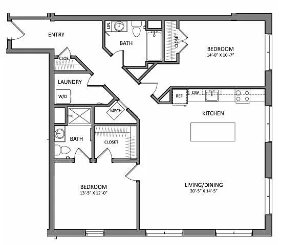 Floor plan Link B2F | 2 Bed | 2 Bath
