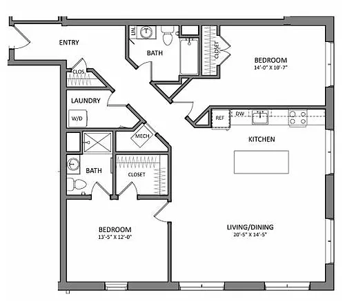 Floor plan Link B2F | 2 Bed | 2 Bath