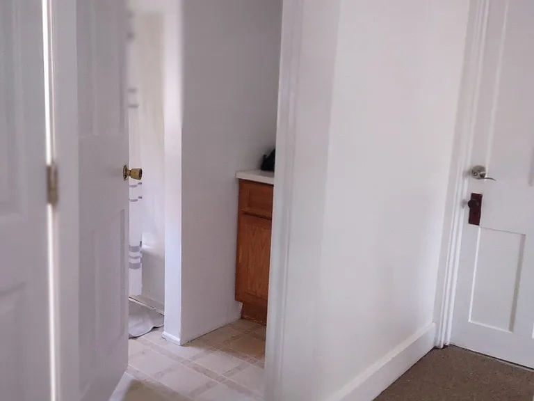 Peek into downstairs bathroom next to back bedroom