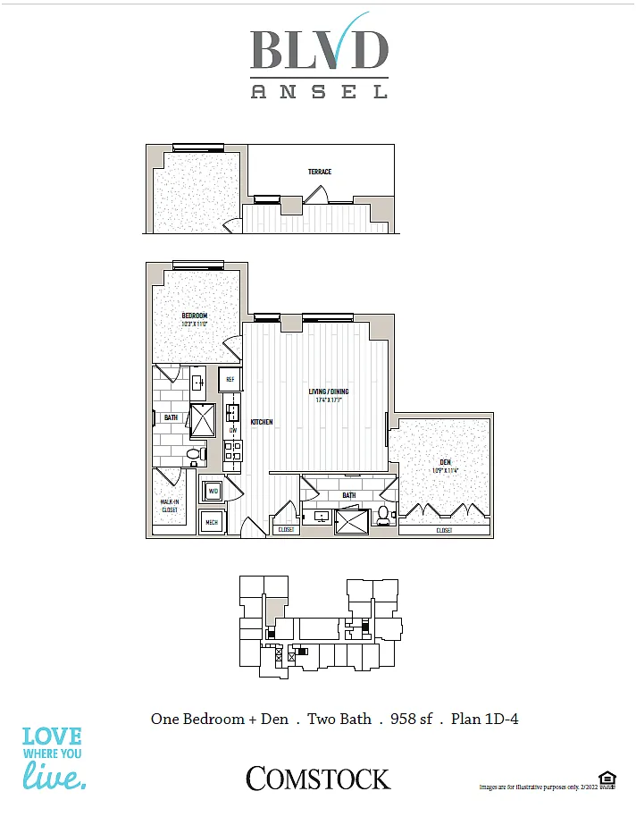 Floor plan 1 Bed/2 Bath Den-1D-4