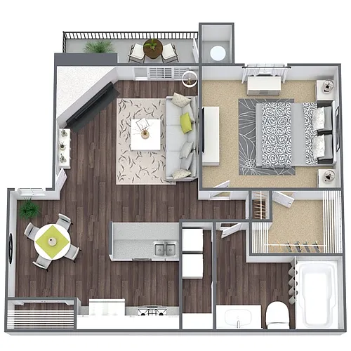 Floor plan A2: 1 Bed 1 Bath