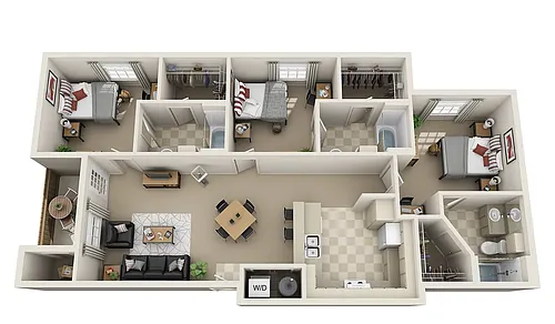 Floor plan 3 Bed 3 Bath Standard Priced Per Room