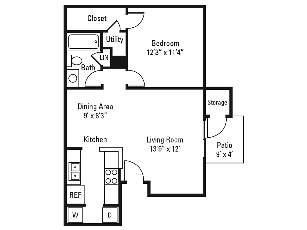 Floor plan 1 Bed, 1 Bath B