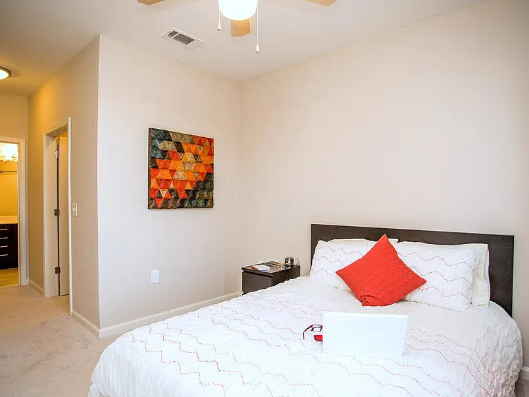 Spacious bedroom with en-suite access and ample closet space.