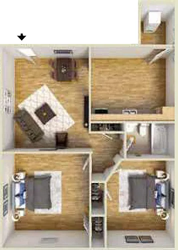 Floor plan Two Beds, One Bath