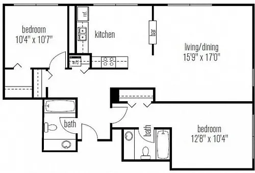 Floor plan Two Bedroom Two Bathroom