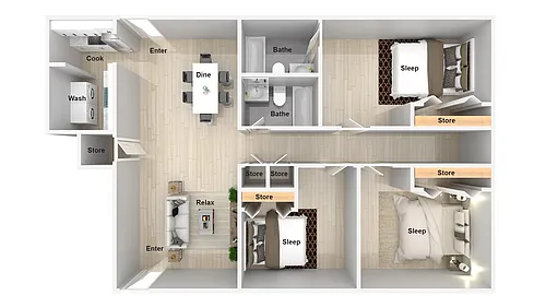 Floor plan 3 Bed 2 Bath Renovated