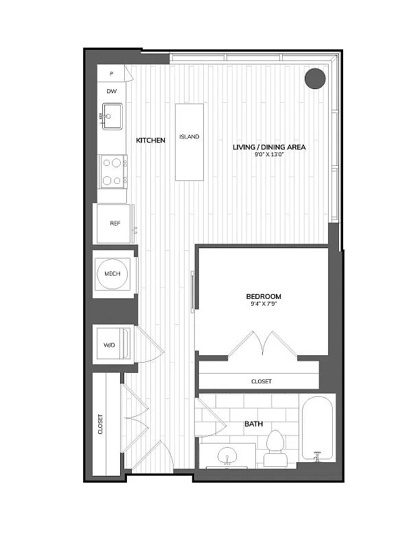 Floor plan 1 Bed/1 Bath-JR-01