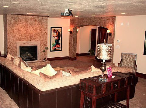 Down Stair gathering room with drop down Blue Ray screen