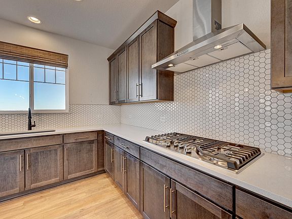 Stainless steel appliances with professional hood, large under mount sink, quartz countertops