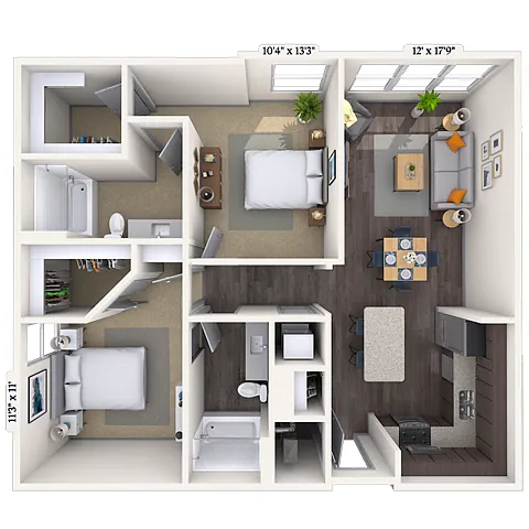 Floor plan Traditional 2x2 1031 SF-FP