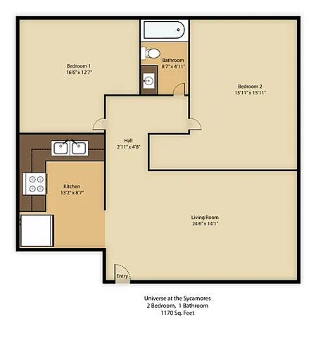 Floor plan 2 Br 1 Ba