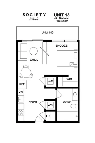 Floor plan Jr 1 Bed - S1