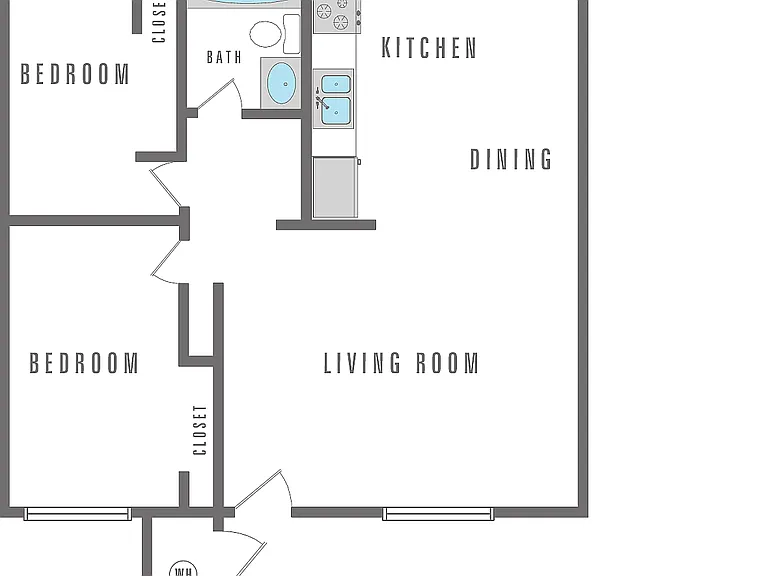 2 Bedroom, 1 Bath, 816 SF 2 Bedroom, 1 Bath, 816 SF