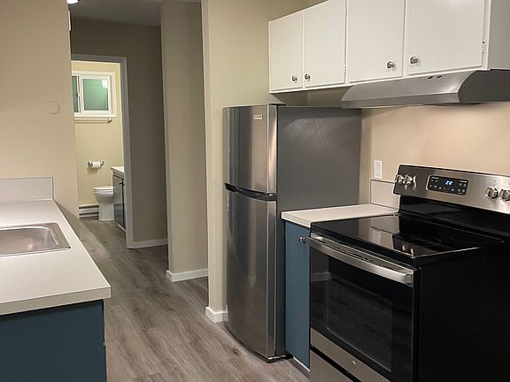 Updated kitchen with plenty of cupboard space and well lit