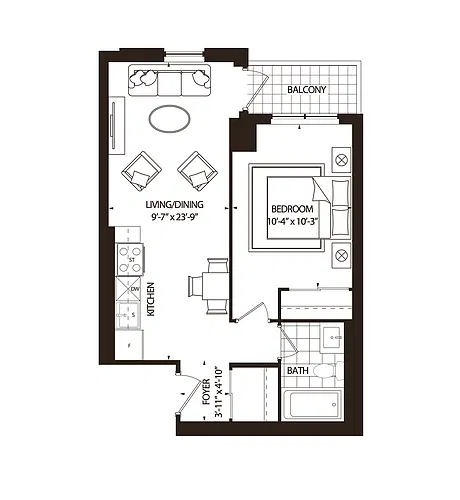 Floor plan 1 Bedroom 1 Bed 1 Bath 5
