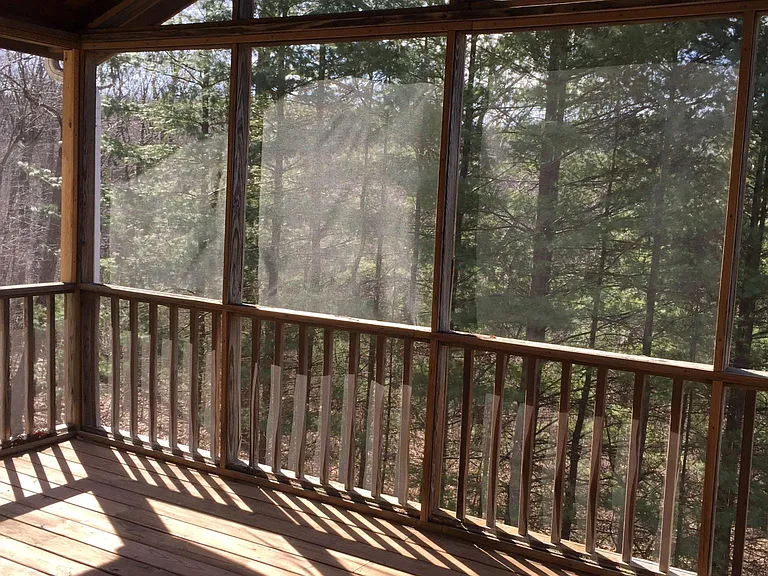 A-frame screened in upper level porch looking out to the Shenandoah National Park