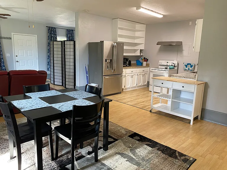 Dining area looking into kitchen