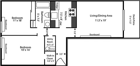 Floor plan 2 Bed 1 Bath
