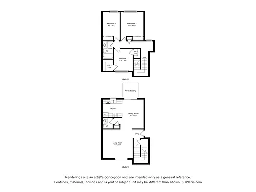 Floor plan 3 Bedroom, 2 Bath 50% Sec 8