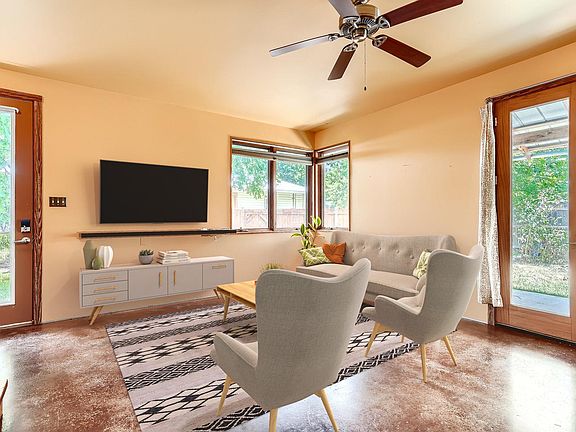 This image shows a virtually furnished space. This space come unfurnished.