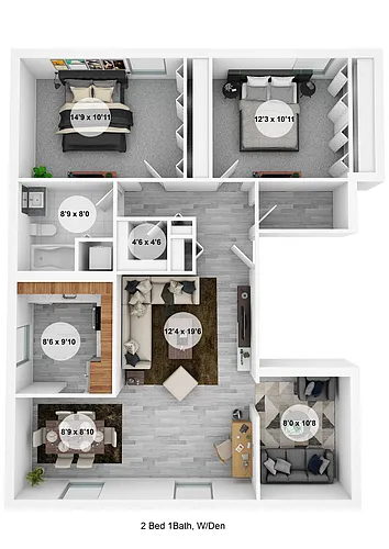 Floor plan 2 Bedroom Deluxe w/ Den