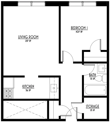 Floor plan One Bedroom One Bath