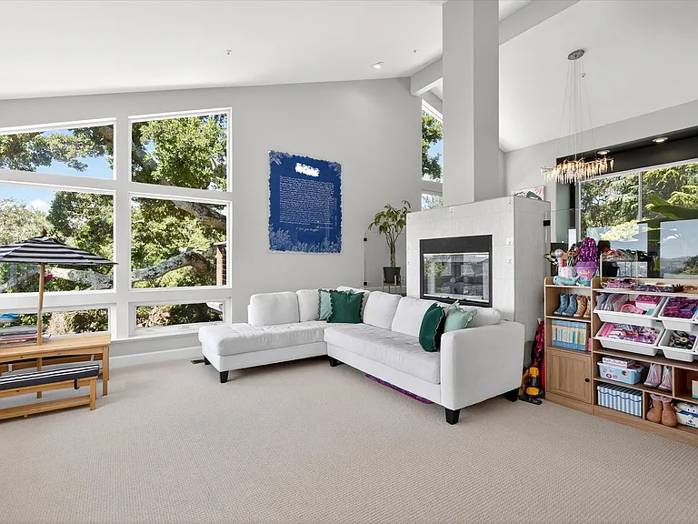 Family room with fireplace.