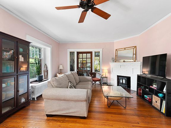 Living room with French doors into office