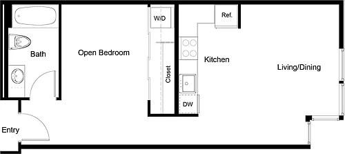 Floor plan Open 1 Bedroom B