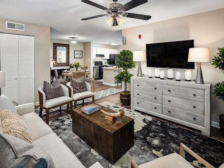 Living room with wood-designed flooring