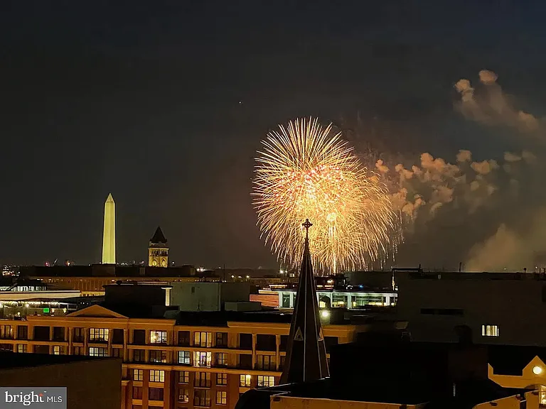 Rooftop view of DC fireworks shows, including 4th of July.