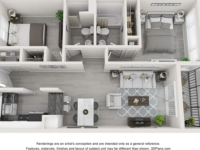A 3D floor plan rendering of The Kingsley.