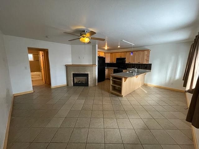 Living area and kitchen