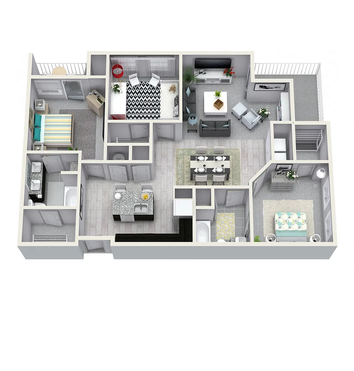 Floor plan 3 Bedroom 2 Bath 1370 sqft C1