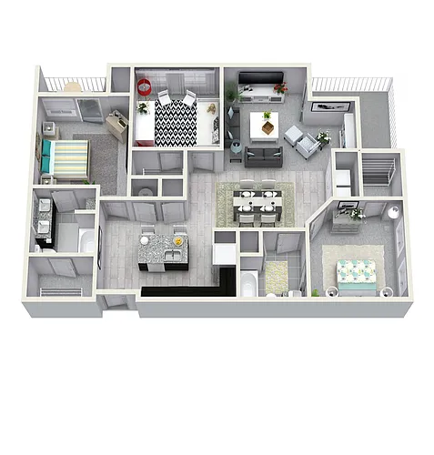 Floor plan 3 Bedroom 2 Bath 1370 sqft C1