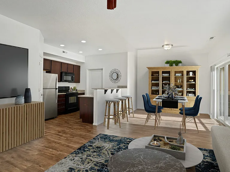 Townhome Dining, Living, and Kitchen