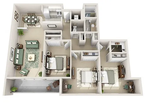 Floor plan 3 Bedroom 1.5 Bath Apartment
