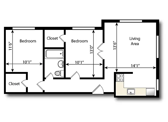 Floor plan 2-Bedroom-Hardwood
