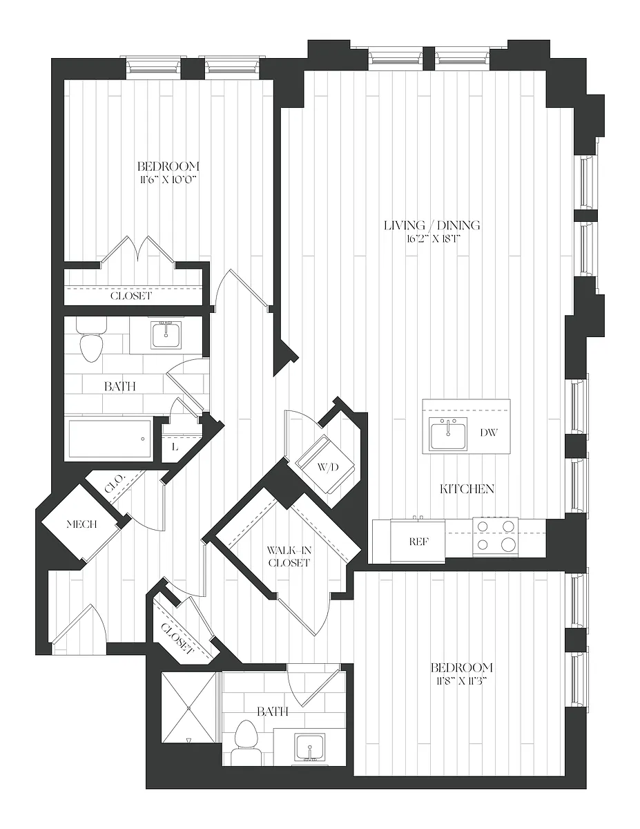 Floor plan 2 Bed/2 Bath-2B-5-The Claude