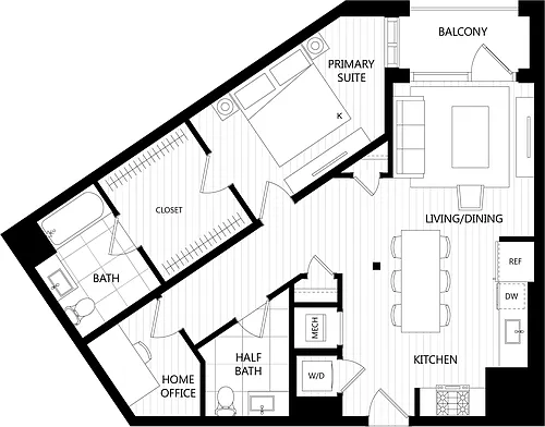 Floor plan 1 Bed/1.5 Bath Den-F1