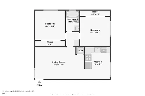 Floor plan 419 2 Bed 1 Ba