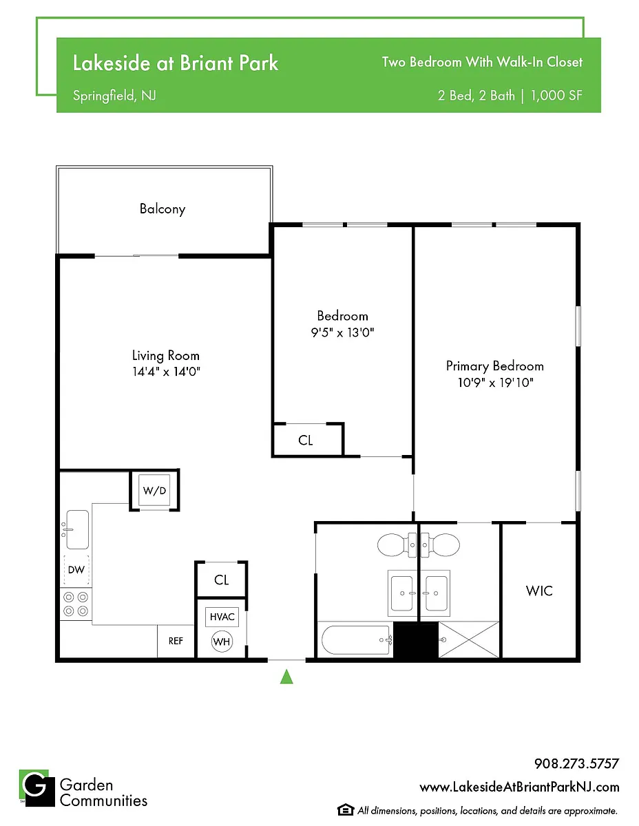 Floor plan $3.39/sq.ft. - Two Bedroom with Walk-In-Closet