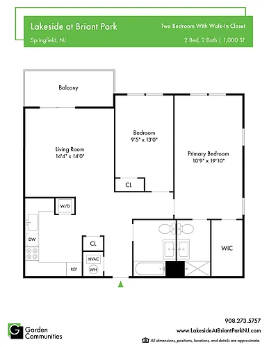 Floor plan $3.40/sq.ft. - Two Bedroom with Walk-In-Closet