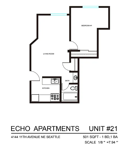 Floor plan 1 Bedroom 1 Bath D