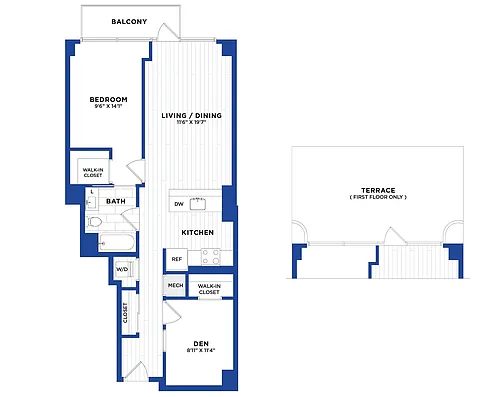 Floor plan 1 Bed/1 Bath Den-P4.1
